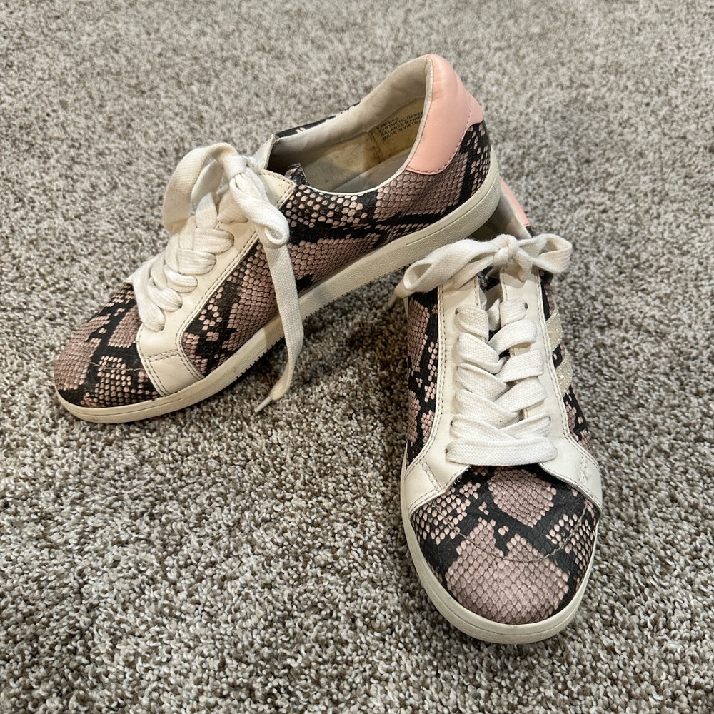 Dolce Vita Pink and Black Snake Print Sneakers
